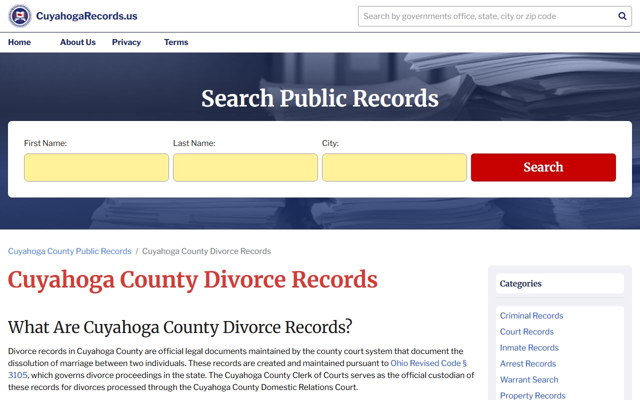Cuyahoga County dissolution of marriage case search portal
