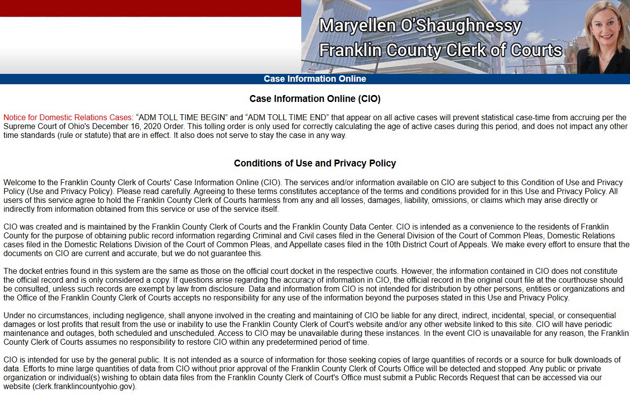 Franklin County Court of Common Pleas dissolution of marriage case search