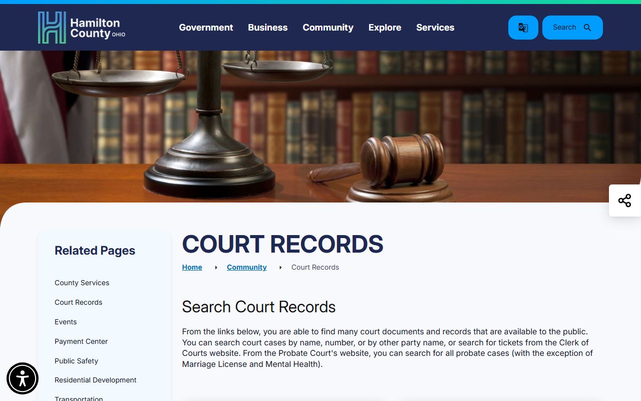 Hamilton County court records government page