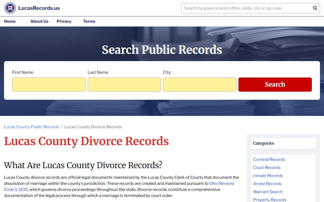Lucas County Ohio divorce and dissolution of marriage records access guide