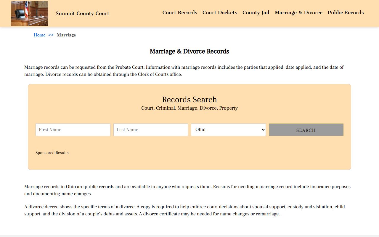 Washington County Ohio dissolution of marriage records