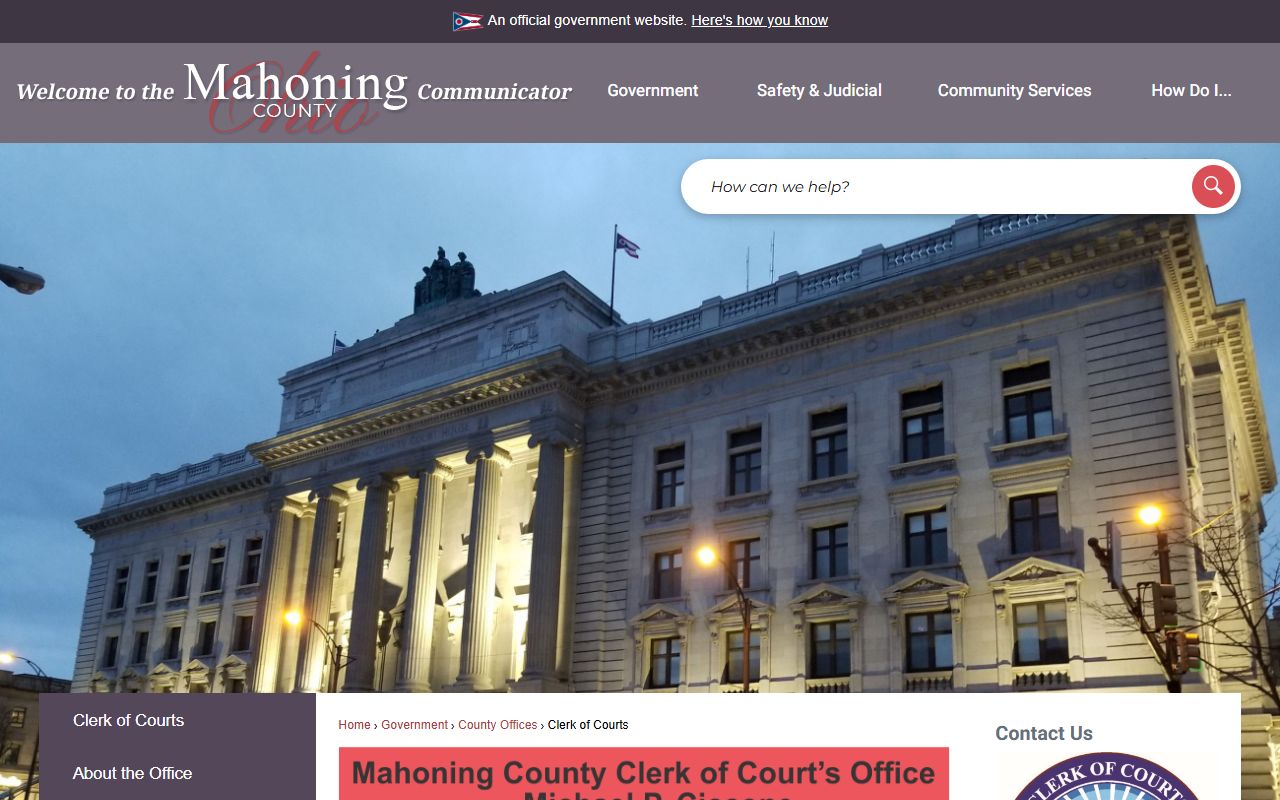 Mahoning County Ohio dissolution of marriage records clerk of courts website